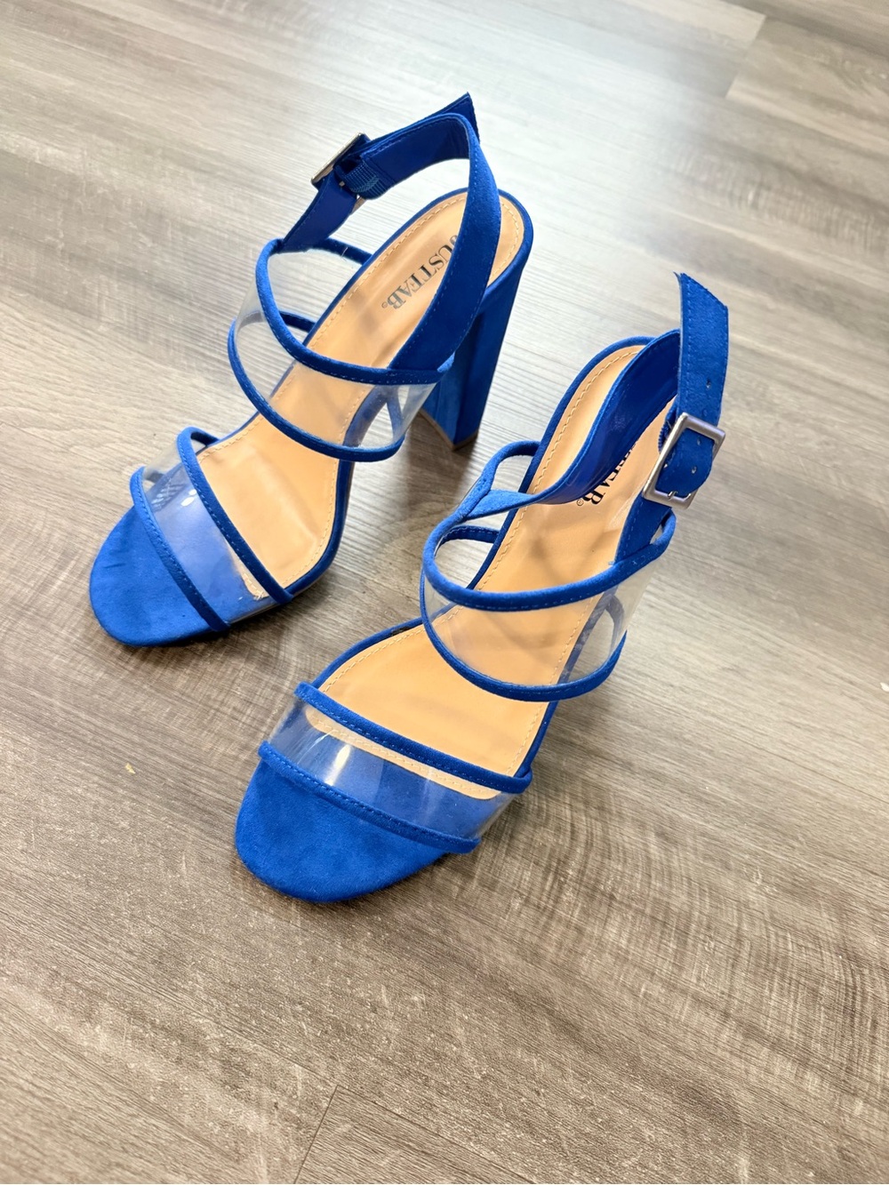 JustFab Cobalt Blue Clear-Strap Block Heel Sandals